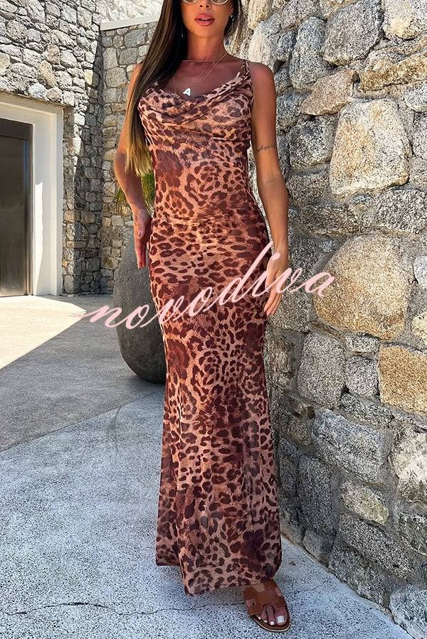 Leopard Print Sexy Strap Holiday Cover Up Maxi Dress