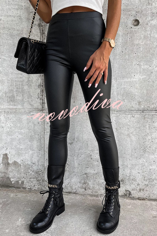 Viminni Faux Leather High Rise Stretch Legging Pants