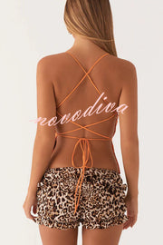 Dazzling Sequin Beaded Material Back Lace-up Loose Tank