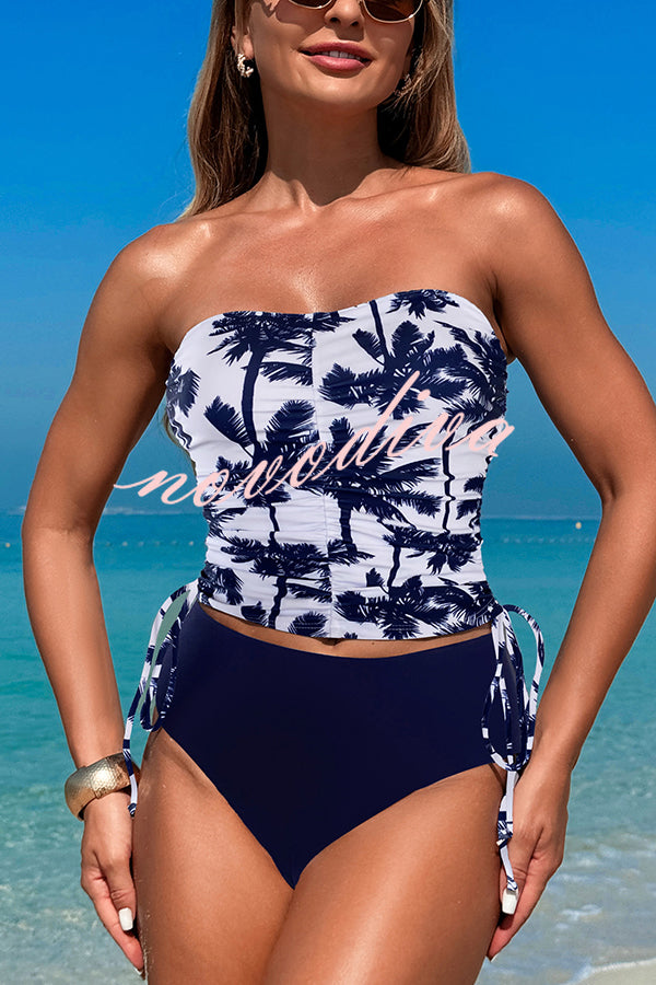 Unique Print High Waist Tie-Stretch Two-Piece Bikini Swimsuit