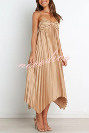 Solid Color Sexy Suspender Pleated Irregular Midi Dress