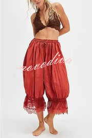 Pastoral Style Elastic Waist Lace Hem Bloomer Pants