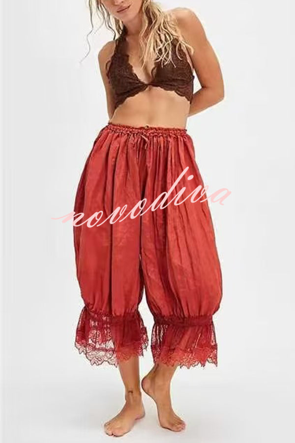 Pastoral Style Elastic Waist Lace Hem Bloomer Pants