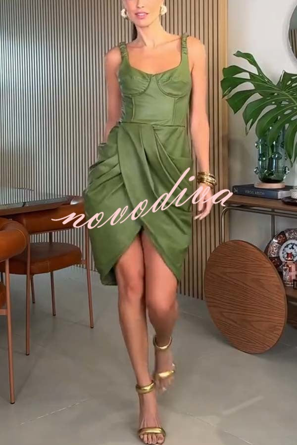 Fashion Choice Faux Leather Corset Ruched Back Zipper Mini Dress