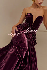 Paige Velvet Off Shoulder Side Pleated Hip Drape Maxi Dress