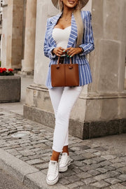 Classic Stripe Print Lapel Relaxed Blazer