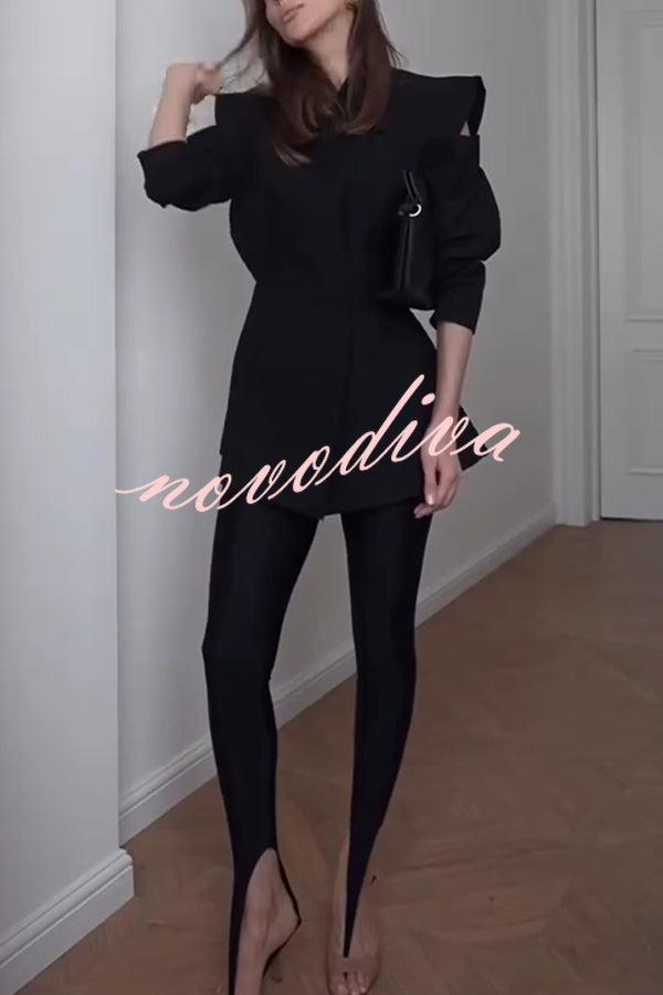 Fashionable Pioneer Stand V-neck Split Sleeve Loose Blazer