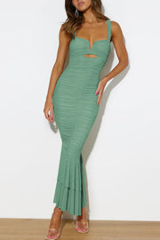 Solid Color High Waist Pleated Mermaid Dress