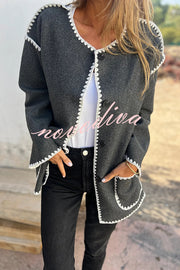 Stylish Loose Pocket Long Sleeve Coat and Warm Fringed Scarf