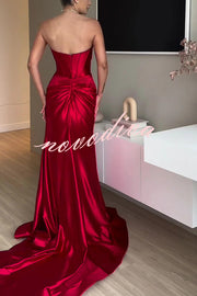 Emiliana Satin Twist Bust Cutout Corset Slit Prom Maxi Dress