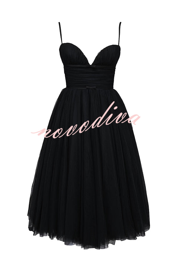 Royal Treatment Tulle Bows Detail Ruched Slip Midi Dress