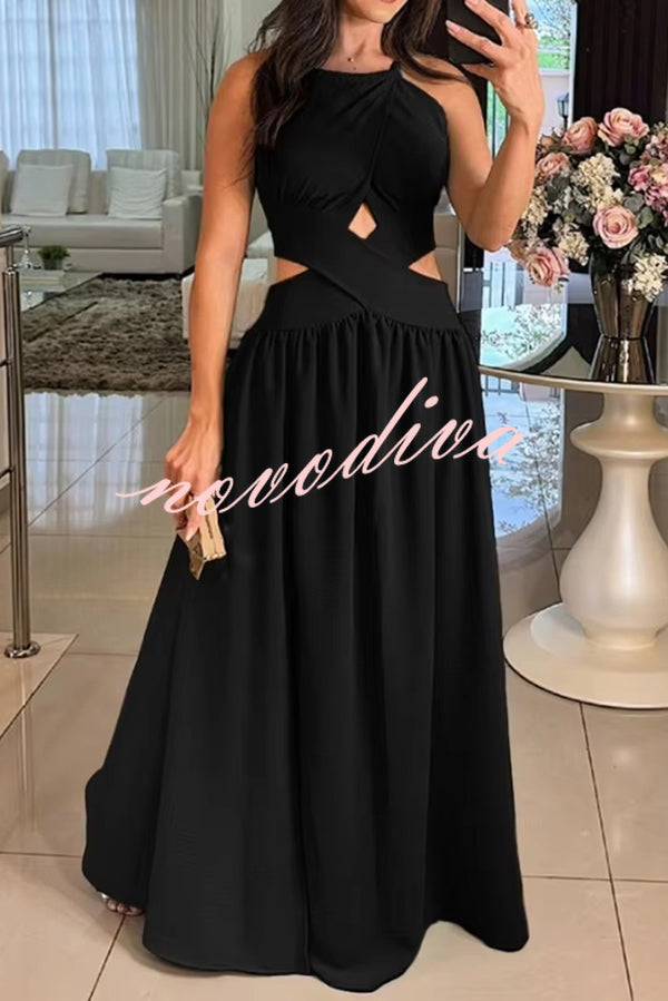 Solid Color Sexy Cross Tie Backless Maxi Dress