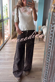 Alboran Knit Organza Flowers Detail Short Sleeve Loose Sweater