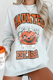 Halloween Pumpkin Print Round Neck Long Sleeve Sweatshirt