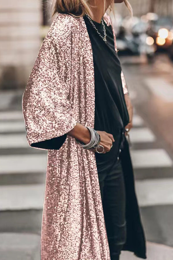 Disco Glamour Sequin Bell Sleeve Kimono