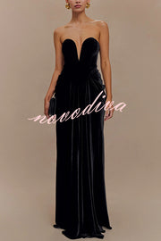 Paige Velvet Off Shoulder Side Pleated Hip Drape Maxi Dress