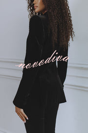 Delicate Daze Velvet Satin Lapel Button Up Long Sleeve Tapered Waist Blazer