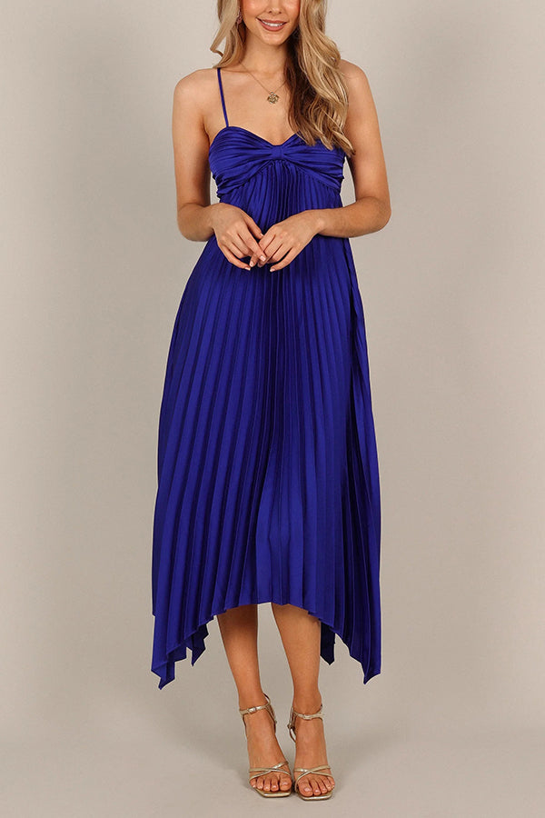 Solid Color Sexy Suspender Pleated Irregular Midi Dress