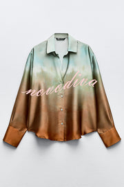 Fashionable Gradient Print Lapel Long Sleeve Casual Shirt