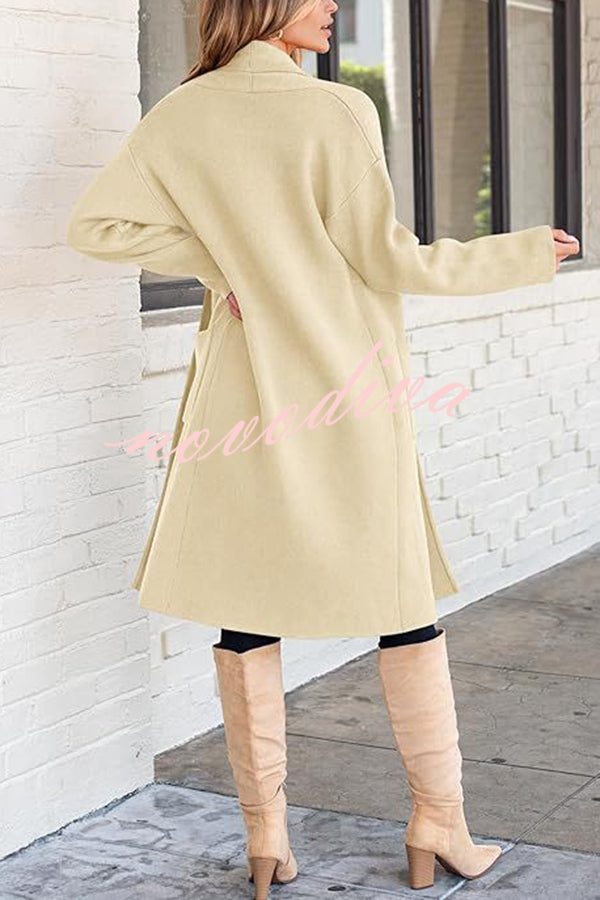 Solid Color Long-sleeved Casual Loose Pocket Mid-length Cardigan