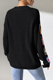 Fashion Hook Flower Long Sleeve V-Neck Loose Knitted Sweater