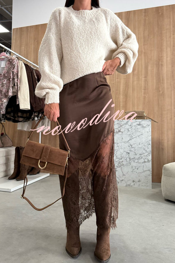 Antara Satin Lace Patchwork High Rise H-line Maxi Skirt