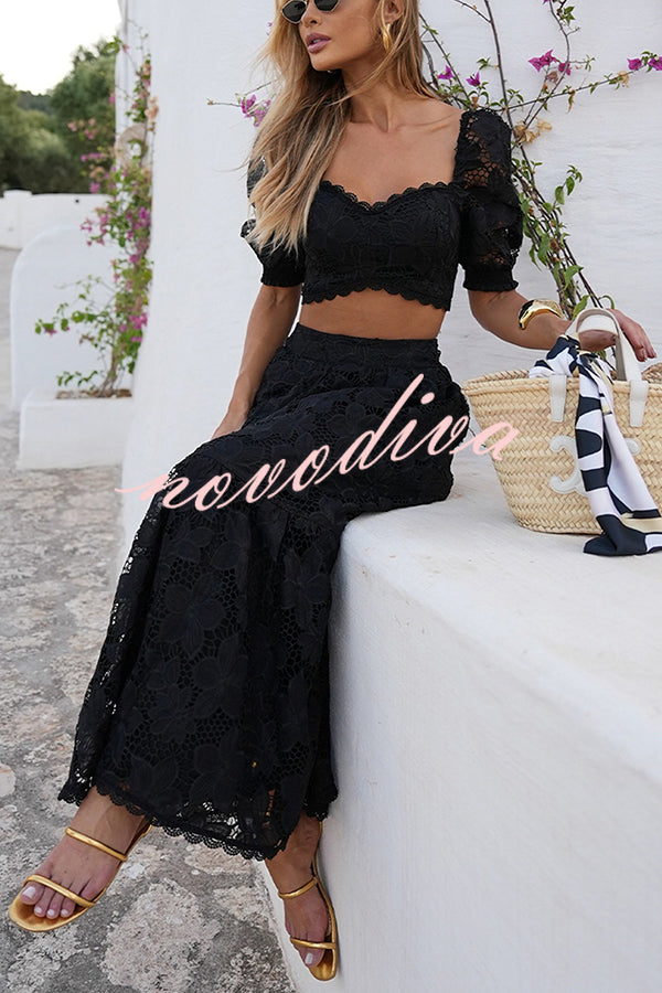 Romance Me Floral Embroidered Lace Puff Sleeve Crop Top