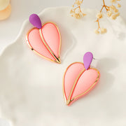 Casual Resort-style Lacquered Color-blocked Heart-shaped Earrings