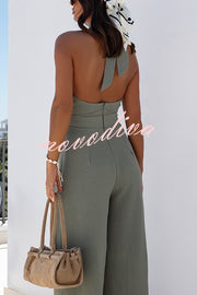 Easy Mode Cross-neck Halter Strap Backless Wide Leg Jumpsuit