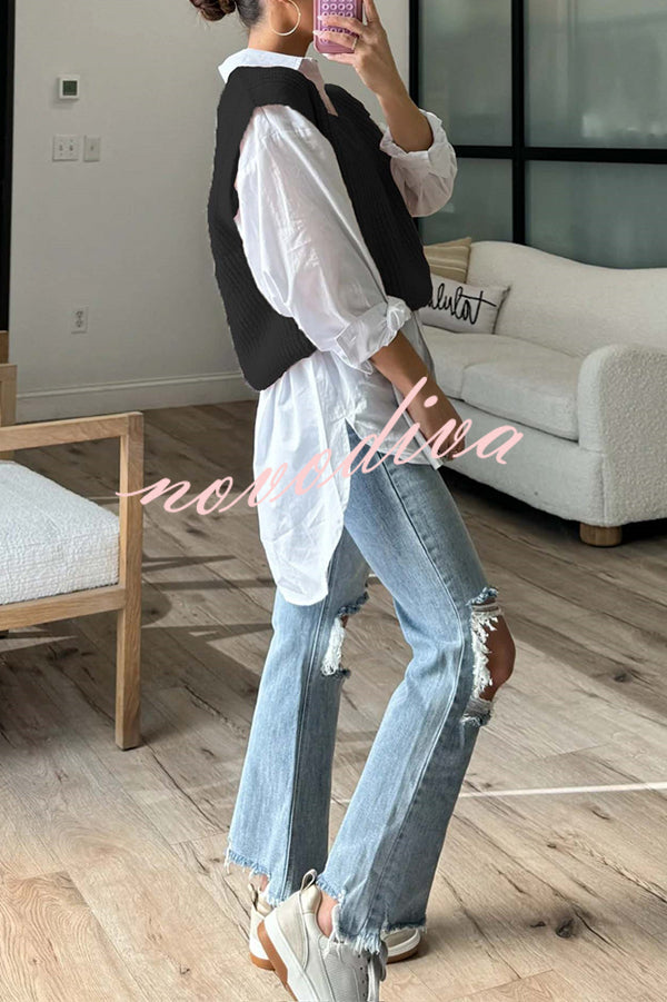 Solid Color V-neck Sleeveless Casual Loose Vest