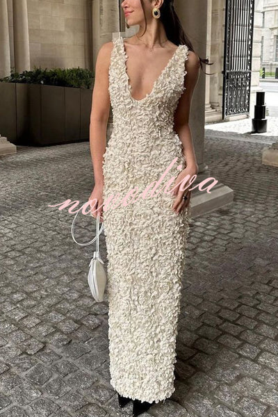 Three-dimensional Flower Sexy V-neck Slim Maxi Dress