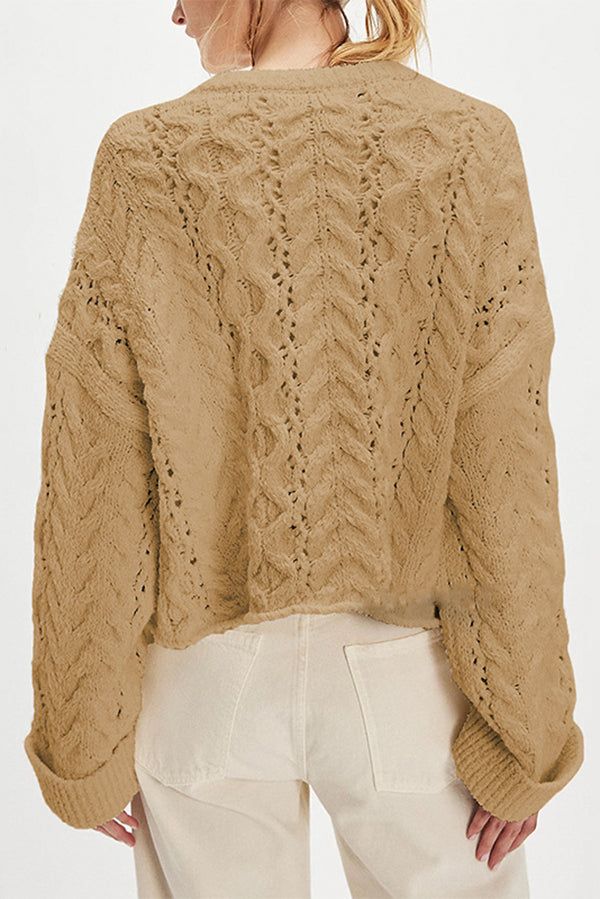 Solid Color Loose-fitting Openwork Long-sleeved Knit Sweater