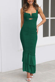 Solid Color High Waist Pleated Mermaid Dress