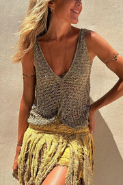 Malibu Knit V-neck Hollow Out Twist Loose Tank