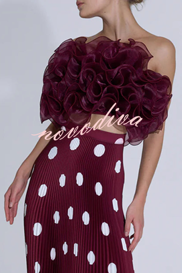 Eye-catching Organza Multi-layer Petal Ruffles Details Strapless Tank