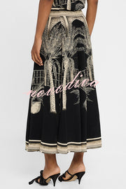Satin Botanical Print Sleeveless Lounge Top and Midi Skirt Set