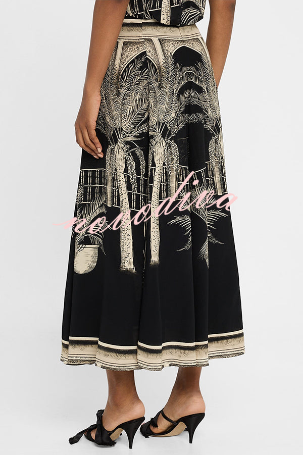 Satin Botanical Print Sleeveless Lounge Top and Midi Skirt Set