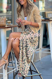 Unique Print High-Waisted Casual Slit Maxi Skirt