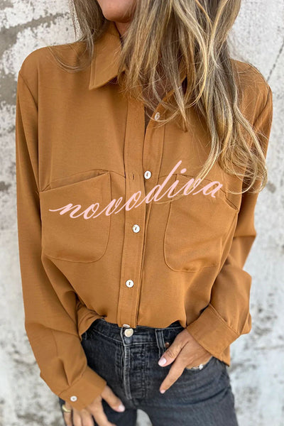 Solid Color Lapel Button Pocket Casual Long Sleeve Shirt