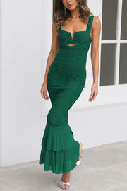 Solid Color High Waist Pleated Mermaid Dress