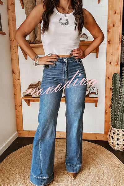 Fashion Stretch Pocket Casual Straight Jeans