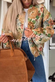 Floral Print Loose Long-sleeved Zip-up Jacket