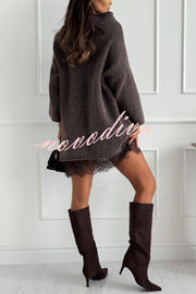 Cozy Ember Knit High Neck Long Sleeve Relaxed Sweater Mini Dress