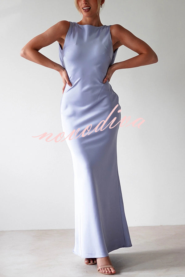 Solid Color Sexy Backless Lace-up Elegant Slim Maxi Dress