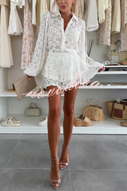 Nicola Lace Long Balloon Sleeve Blouse and Elastic Waist Layered Skort Set