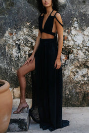 Aphrodite Draped Braids Crop Tank and Wrap Slit Maxi Skirt Set