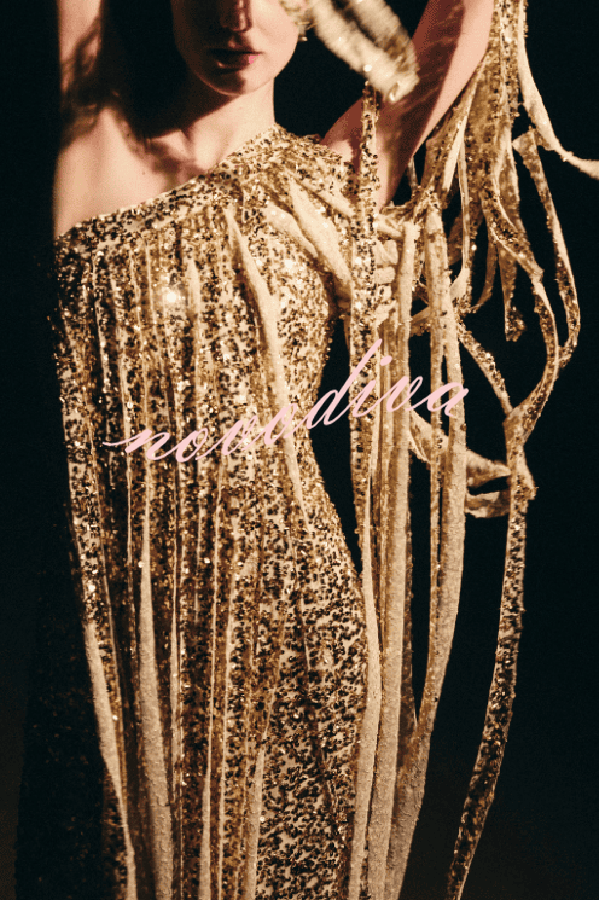 Holiday Muse Sequined Slit Tassels One Shoulder H-line Maxi Dress