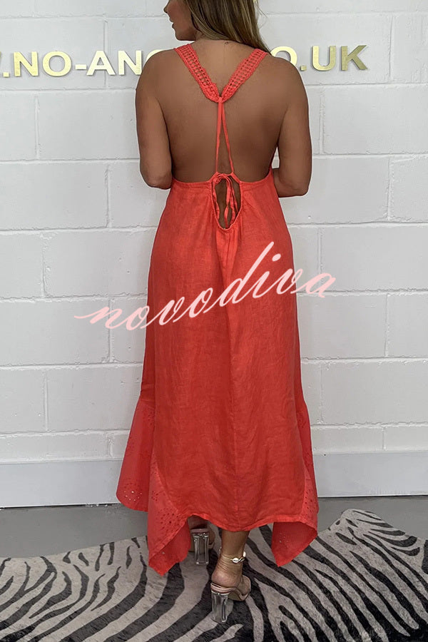 Solid Color V-neck Sleeveless Sexy Backless Irregular Maxi Dress