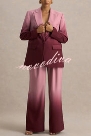 Enya Ombre Print Single Button Long Sleeve Lapel Loose Blazer