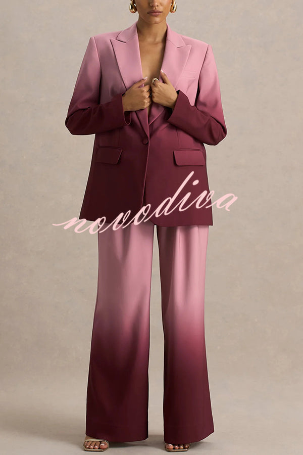 Enya Ombre Print Single Button Long Sleeve Lapel Loose Blazer